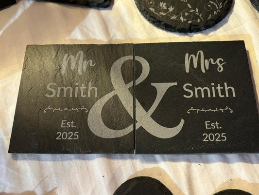Mr & Mrs Overlapping Slate Coasters